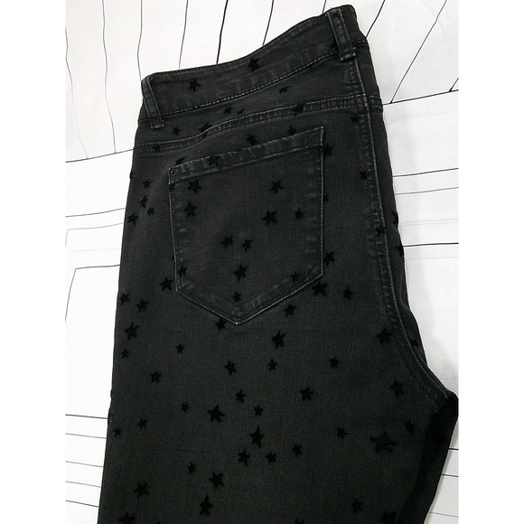 KENSIE Black W/Black Embossed Velvet Stars Ankle Mid Rise Skinny Jeans-Womens 14 - Picture 7 of 11